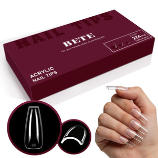 Long Coffin Nail Tips-224Pcs 16 Sizes