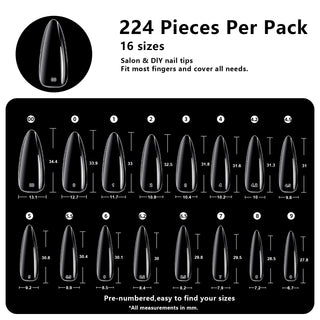 Long Stiletto Nail Tips-224Pcs 16 Sizes