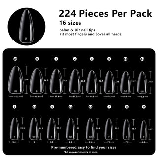 Medium Stiletto Nail Tips-224Pcs 16 Sizes