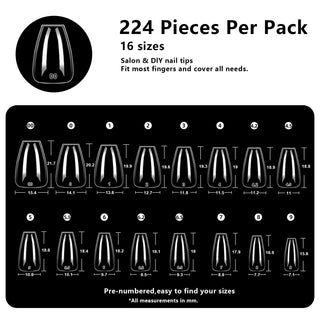 Short Coffin Nail Tips-224Pcs 16 Sizes