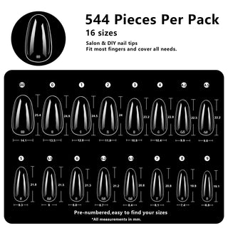Medium Oval Nail Tips-544Pcs 16 Sizes