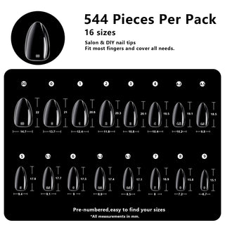 Short Almond Nail Tips-544Pcs 16 Sizes