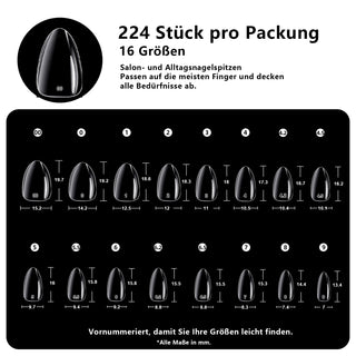 Extra Short Almond Nail Tips-224Pcs 16 Sizes