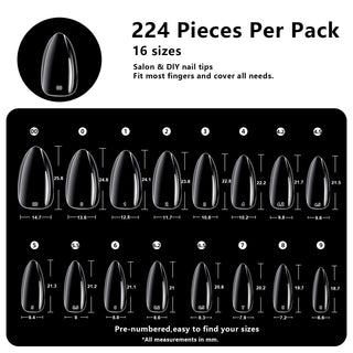 Medium Almond Nail Tips-224Pcs 16 Sizes