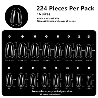 Short Oval Nail Tips-224Pcs 16 Sizes