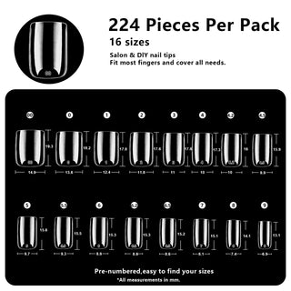 Extra Short Square Nail Tips-224Pcs 16 Sizes