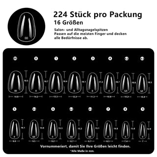 Extra Short Oval Nail Tips-224Pcs 16 Sizes