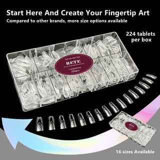 Long Coffin Nail Tips-224Pcs 16 Sizes